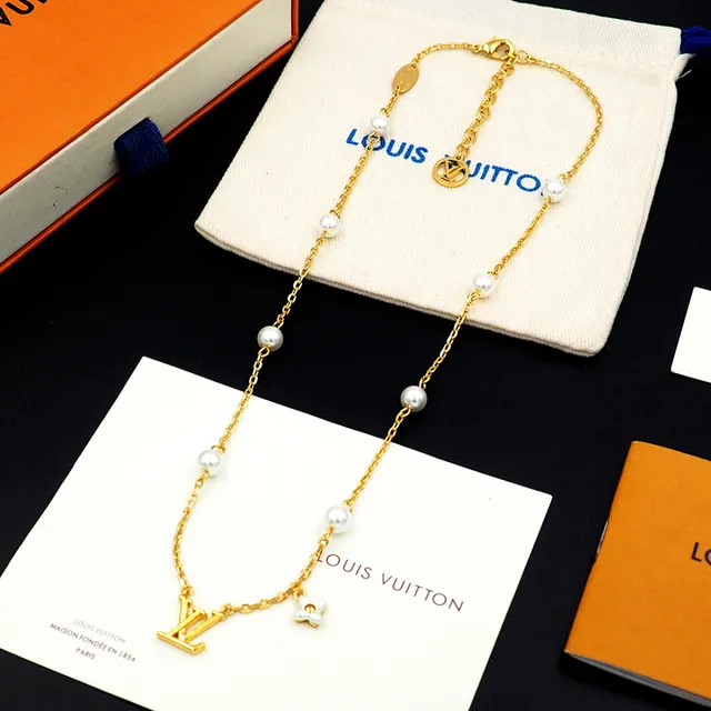 Louis Vuitton Pearl and Monogram Chain Necklace 10