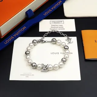 Louis Vuitton Pearl and Silver-Tone LV Monogram Bracelet