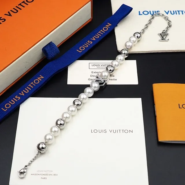 Louis Vuitton Pearl and Silver-Tone LV Monogram Bracelet 2