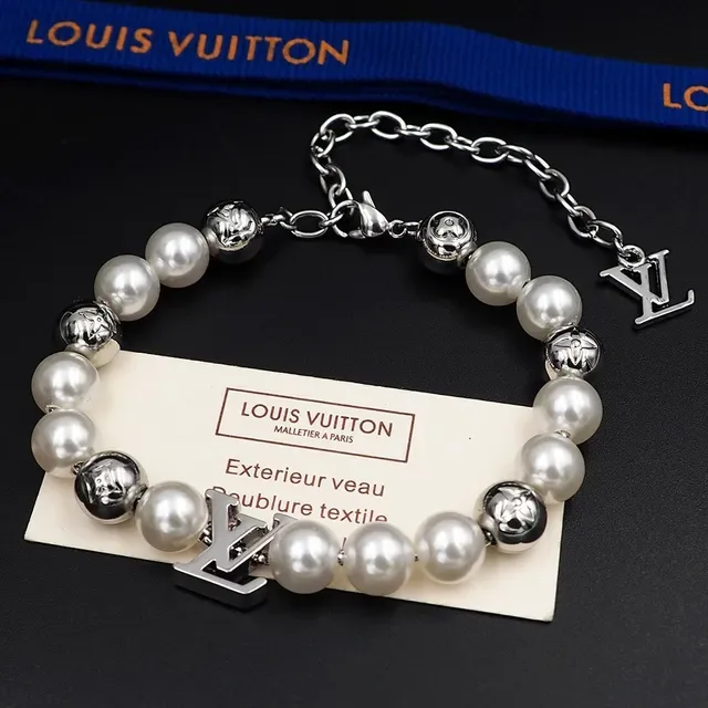 Louis Vuitton Pearl and Silver-Tone LV Monogram Bracelet 3
