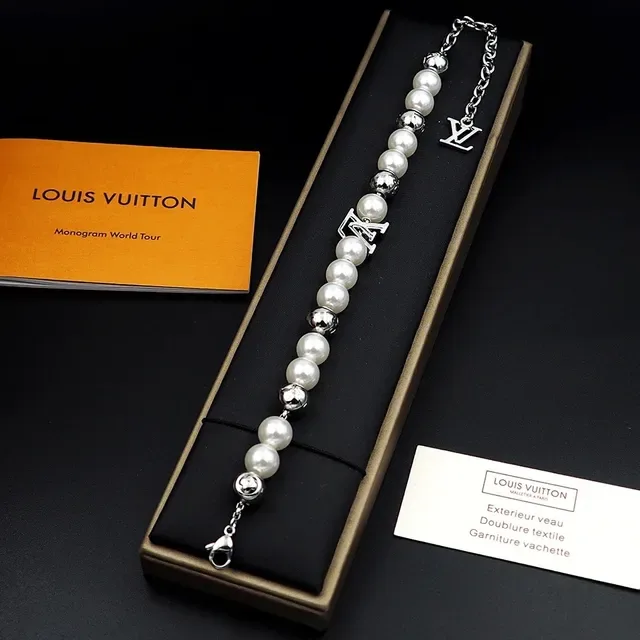 Louis Vuitton Pearl and Silver-Tone LV Monogram Bracelet 4