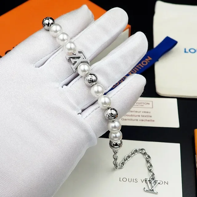 Louis Vuitton Pearl and Silver-Tone LV Monogram Bracelet 6