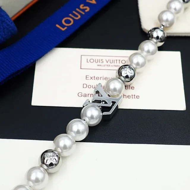 Louis Vuitton Pearl and Silver-Tone LV Monogram Bracelet 7