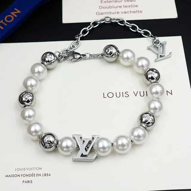 Louis Vuitton Pearl and Silver-Tone LV Monogram Bracelet 8