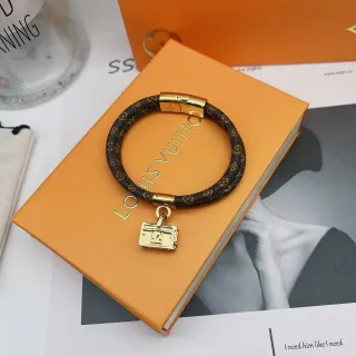 Louis Vuitton Petite Malle Brown Gold Braided Monogram Leather Hardware Bracelet