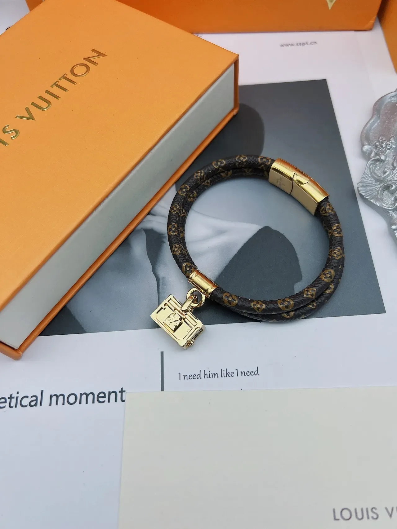 Louis Vuitton Petite Malle Brown Gold Braided Monogram Leather Hardware Bracelet 9