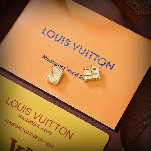 Louis Vuitton Petite Malle Gold-Tone Trunk Stud Earrings 5