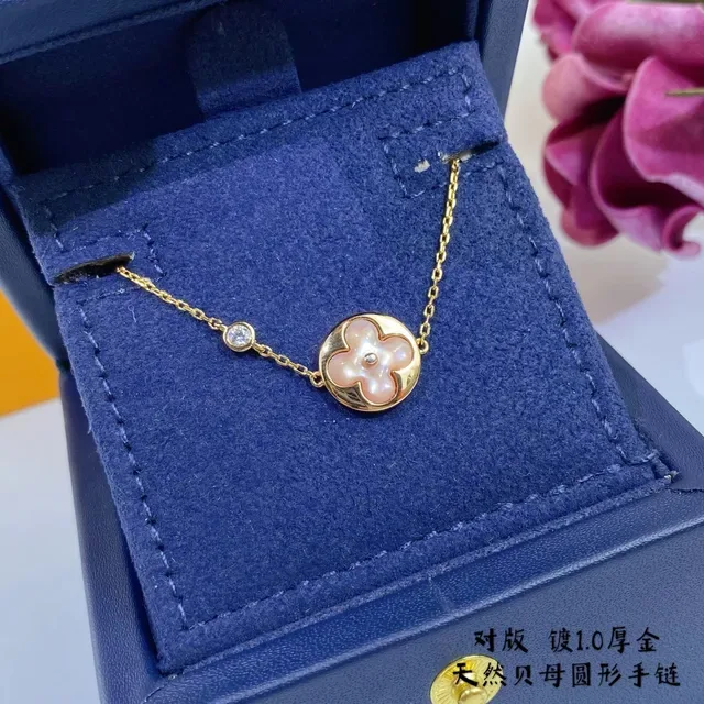 Louis Vuitton Quatre Fleurs Bracelete Corrente Dourado Multicolor Pendente Floral Circular 6
