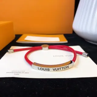 Louis Vuitton Red Cord Engraved Plaque Bracelet