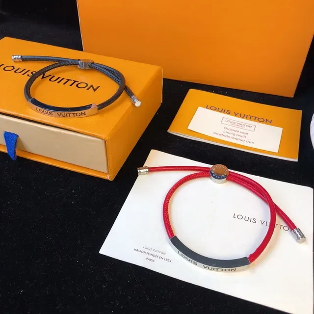 Louis Vuitton Red Cord Engraved Plaque Bracelet 3