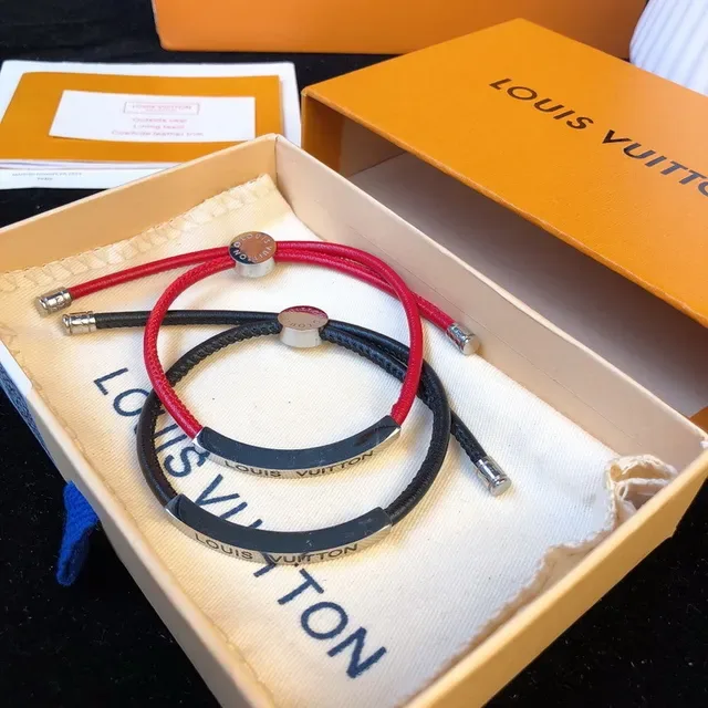 Louis Vuitton Red Cord Engraved Plaque Bracelet 4