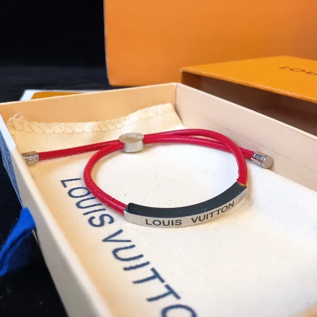 Louis Vuitton Red Cord Engraved Plaque Bracelet 5