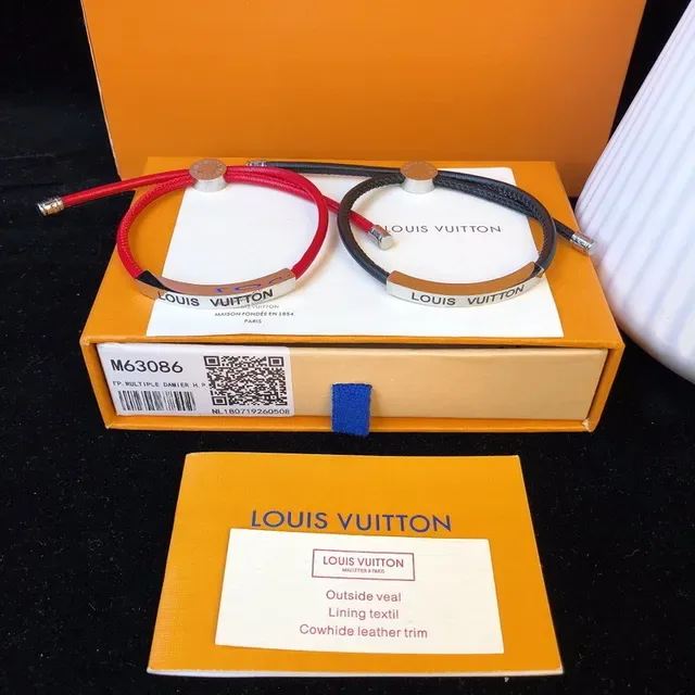 Louis Vuitton Red Cord Engraved Plaque Bracelet 7