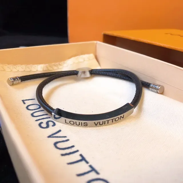 Louis Vuitton Red Cord Engraved Plaque Bracelet 9