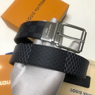 Louis Vuitton Reversible Belt Black Gray Damier Graphite Check Leather Belt