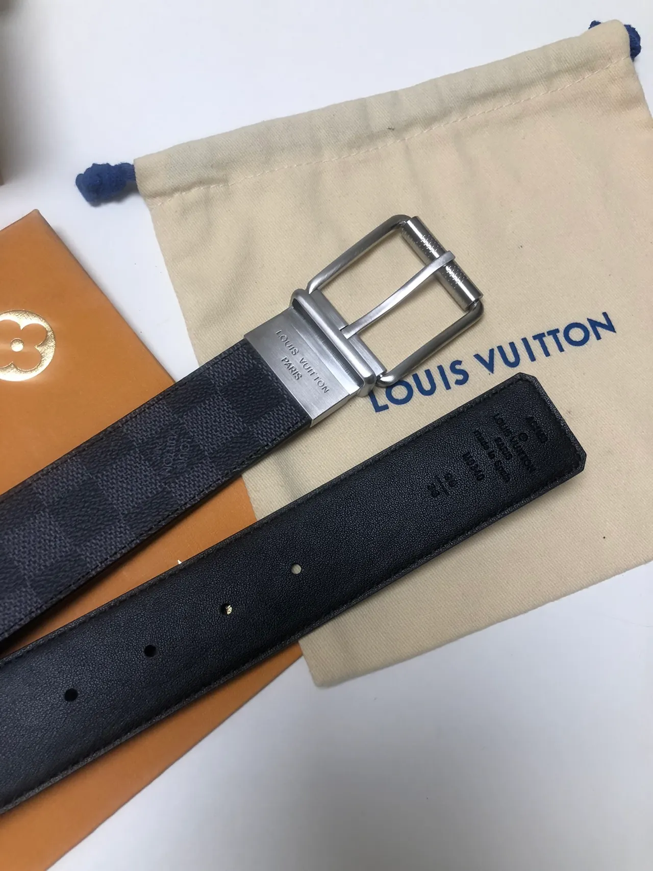 Louis Vuitton Reversible Belt Black Gray Damier Graphite Check Leather Belt 2