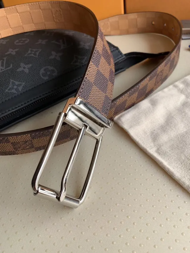 Louis Vuitton Ceinture réversible Marron Doré Damier Ebène Toile Cuir Ceinture 7