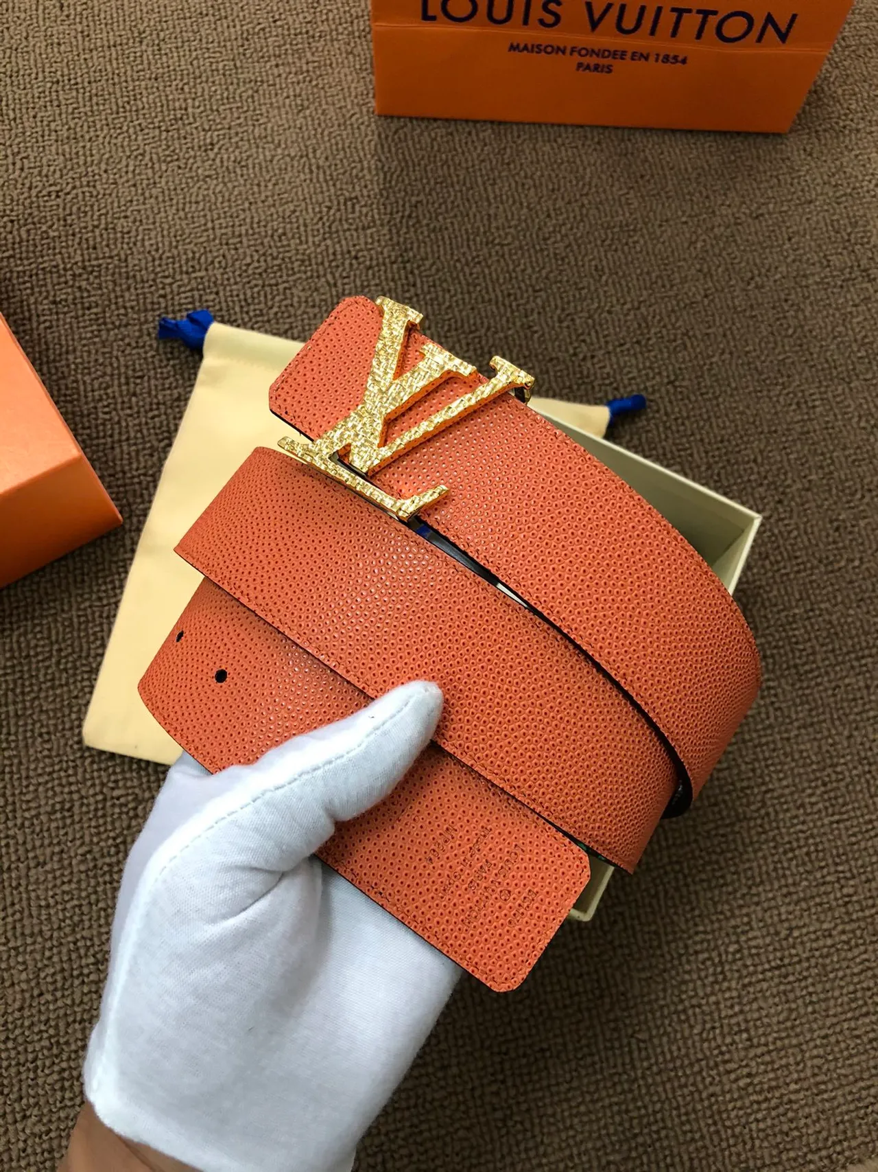 Louis Vuitton Reversible Belt Multicolor Orange Monogram-Print Leather Belt 4