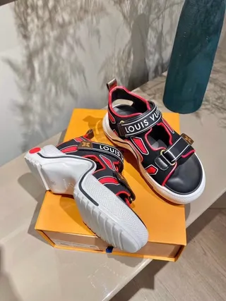 Louis Vuitton Run Away Black Red White Gladiator Sandals 4