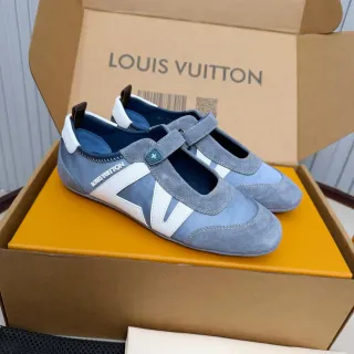Louis Vuitton Run Away Blue White Suede And Leather Panel Construction Mary Jane Shoes