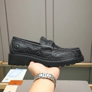 Louis Vuitton Run Away Loafer Black Embossed Monogram Leather Loafers
