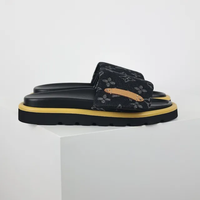 Louis Vuitton Run Away Monogram Canvas Black and Mustard Slippers 3