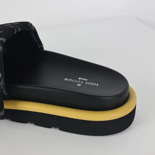 Louis Vuitton Run Away Monogram Canvas Black and Mustard Slippers 4