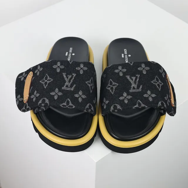 Louis Vuitton Run Away Monogram Canvas Black and Mustard Slippers 8