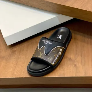Louis Vuitton भागो मोनोग्राम कैनवास काला भूरा चप्पल