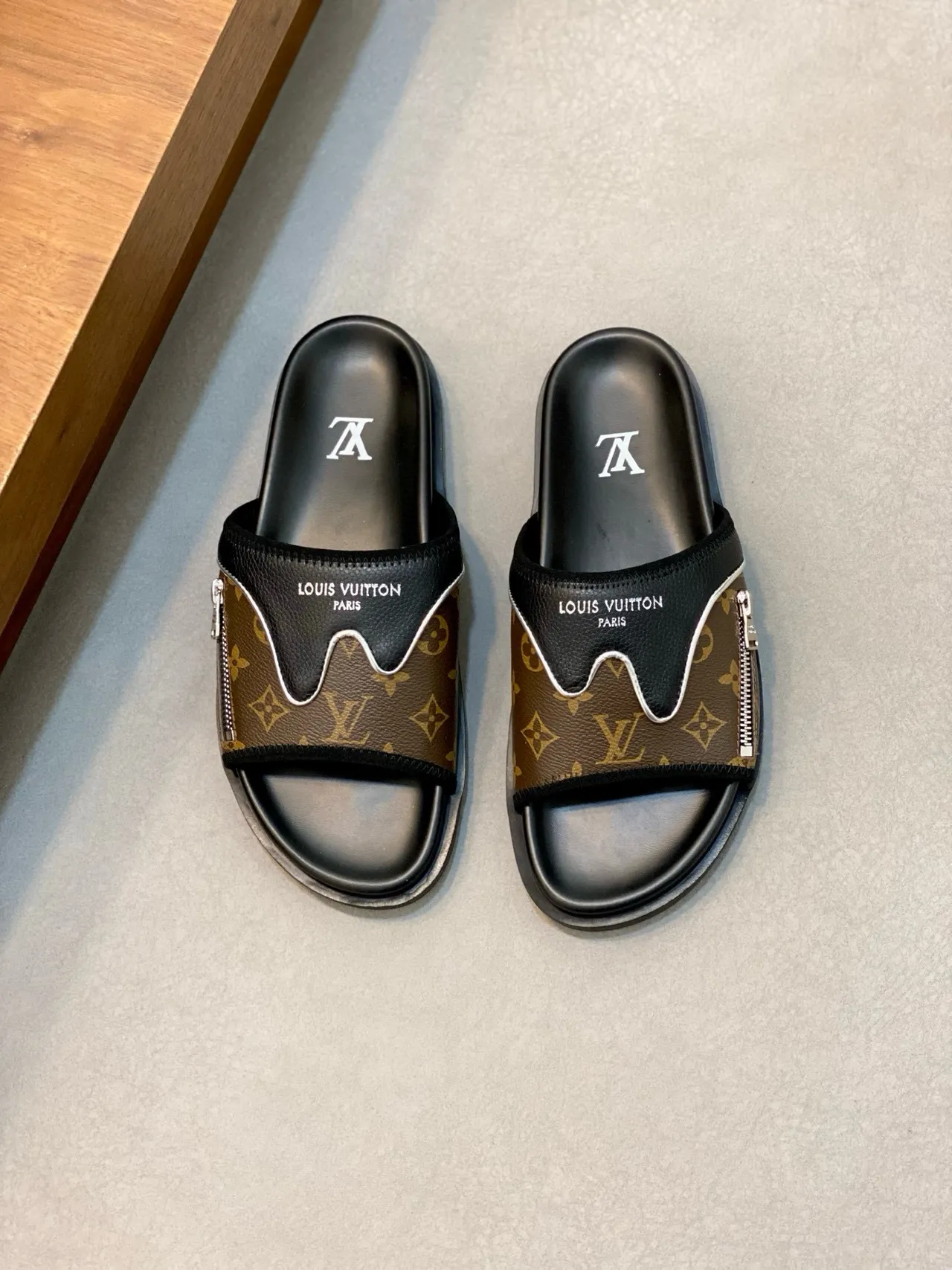 Louis Vuitton Run Away Monogram Canvas Black Brown Slippers 2
