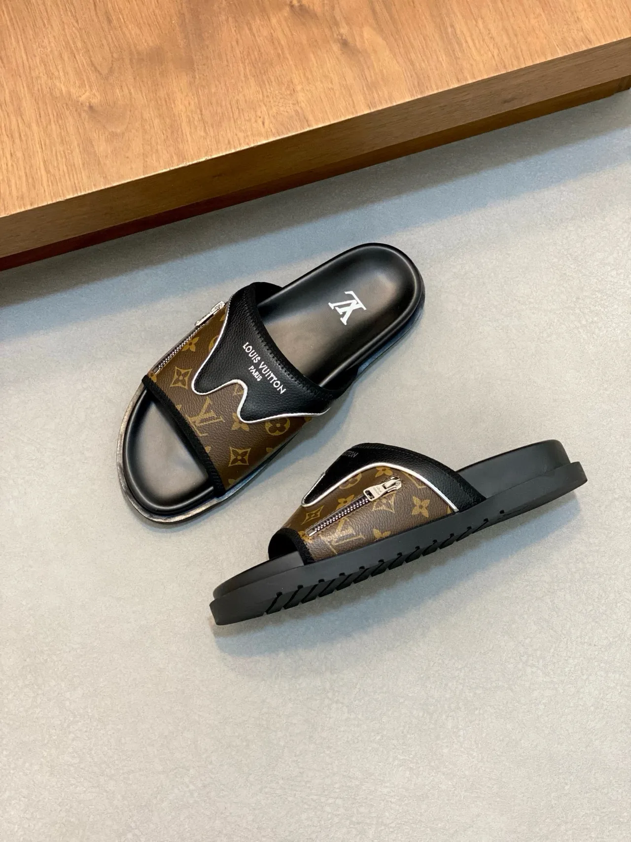 Louis Vuitton Run Away Monogram Canvas Black Brown Slippers 7