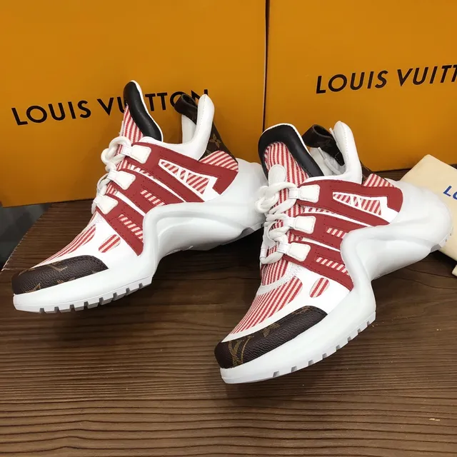 Louis Vuitton Run Away Red and White Striped Monogram Chunky Sneakers 2
