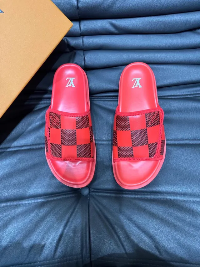 Louis Vuitton Run Away Red Damier Check Slippers 2