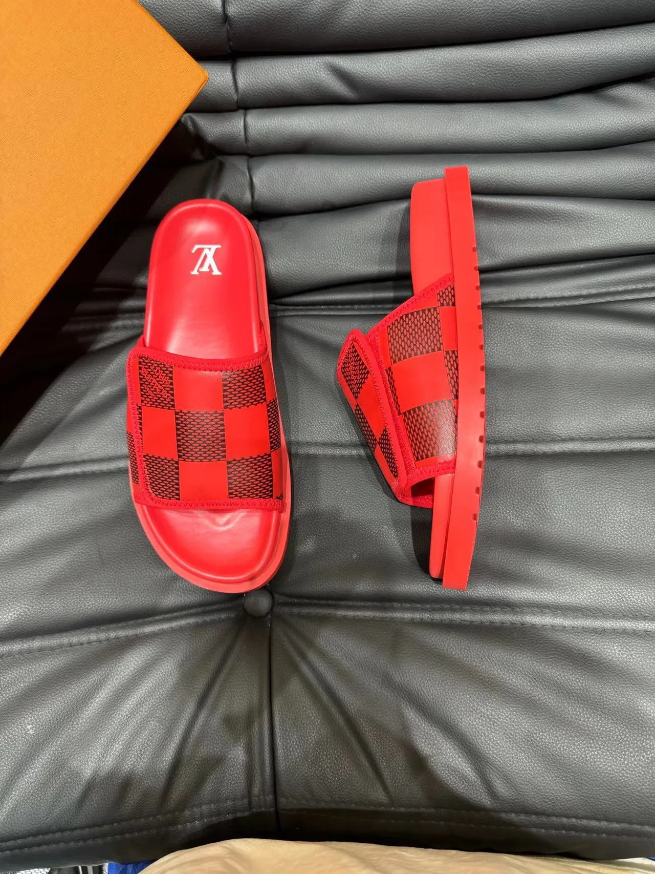 Louis Vuitton Run Away Red Damier Check Slippers 3