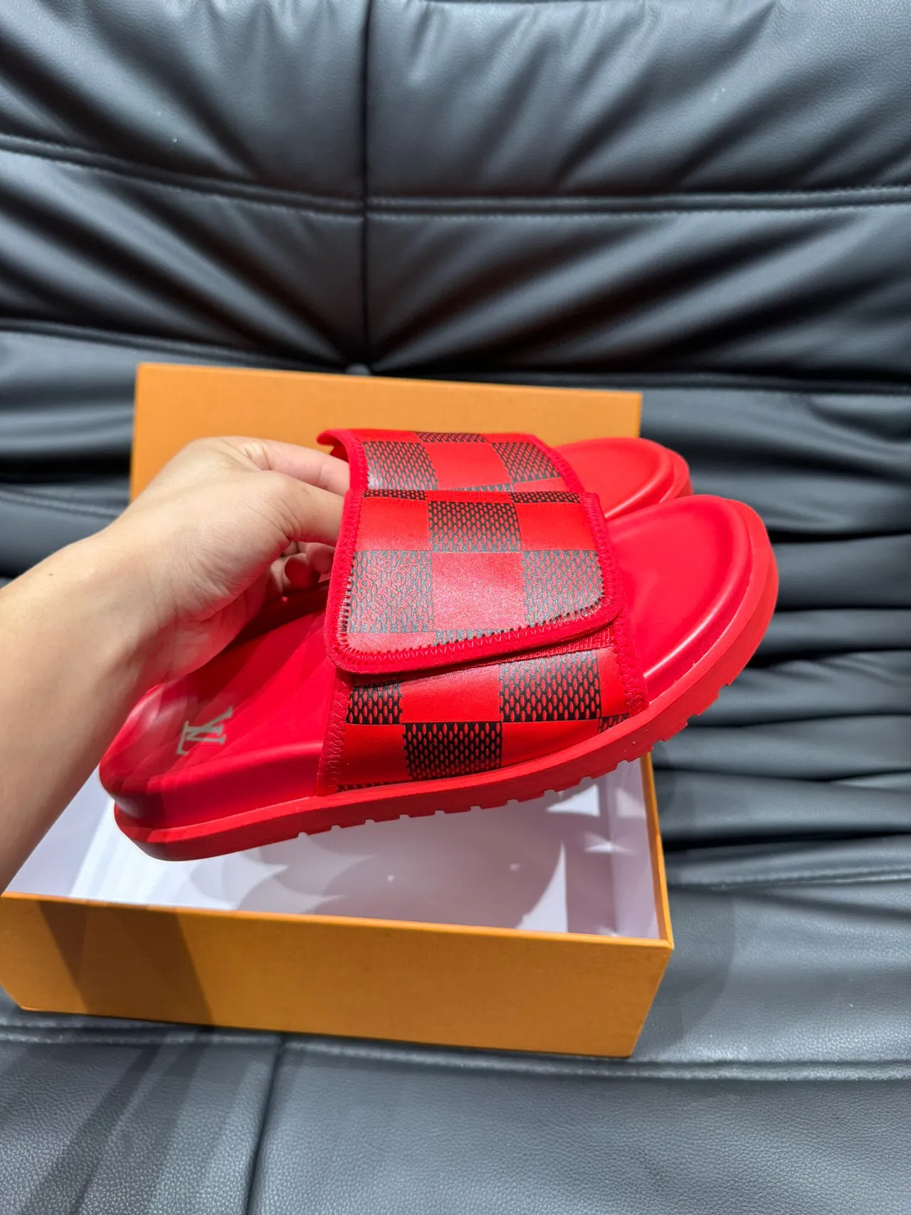 Louis Vuitton Run Away Red Damier Check Slippers 6