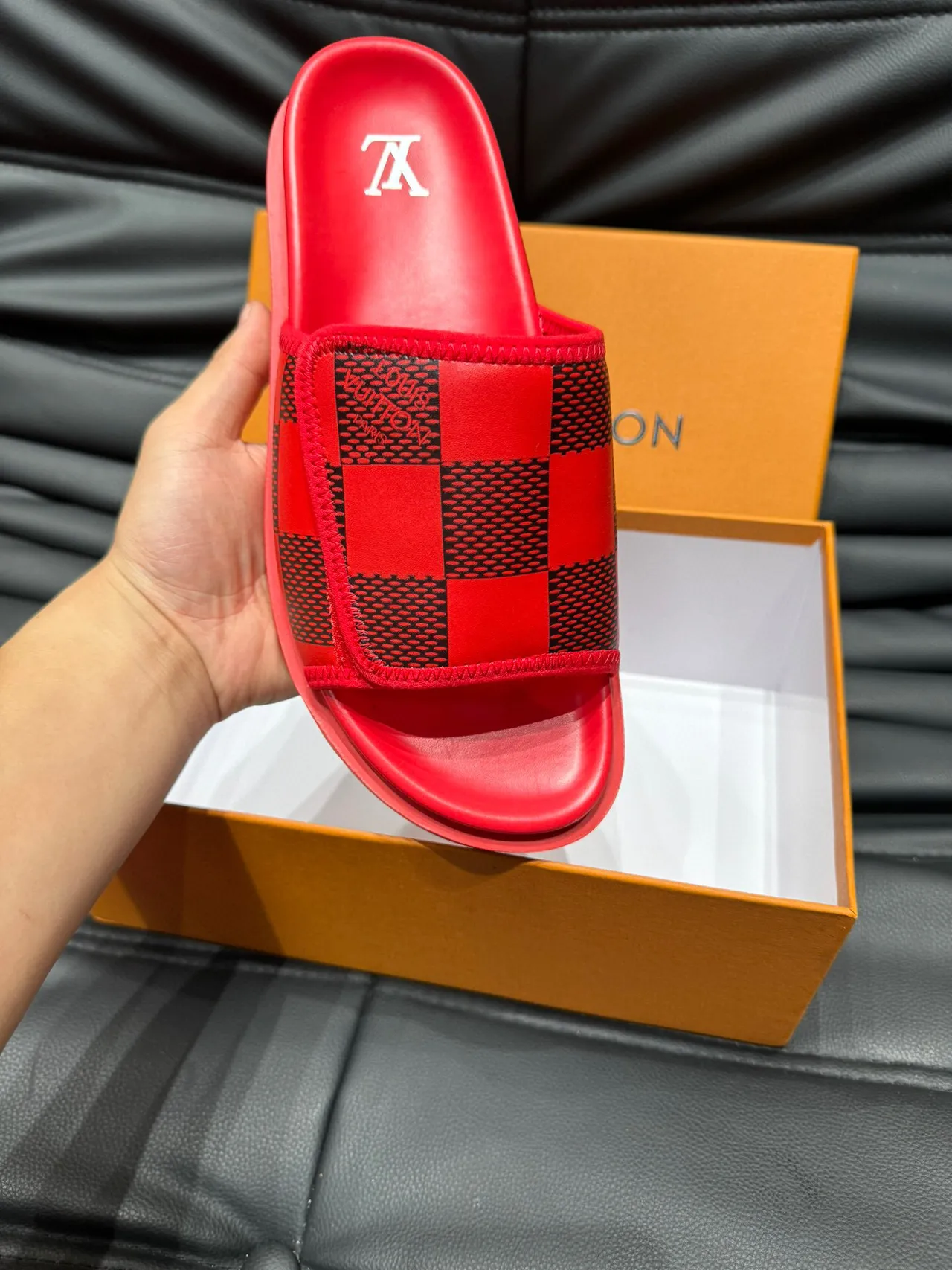 Louis Vuitton Run Away Red Damier Check Slippers 7