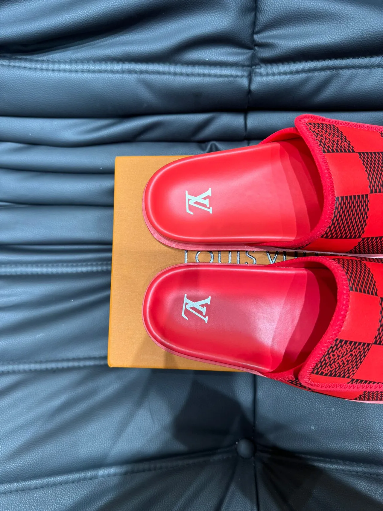 Louis Vuitton Run Away Red Damier Check Slippers 8
