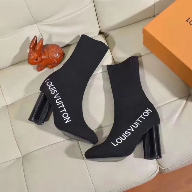 Louis Vuitton Run Away Sock Black Knit Ankle Boots 6