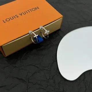 Louis Vuitton Silver Blue Hoop Monogram Motif Earrings