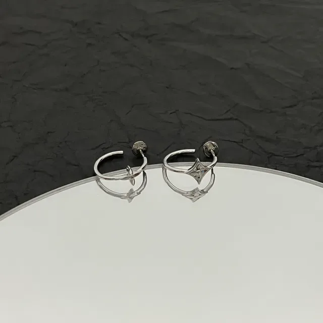 Louis Vuitton Silver Blue Hoop Monogram Motif Earrings 4