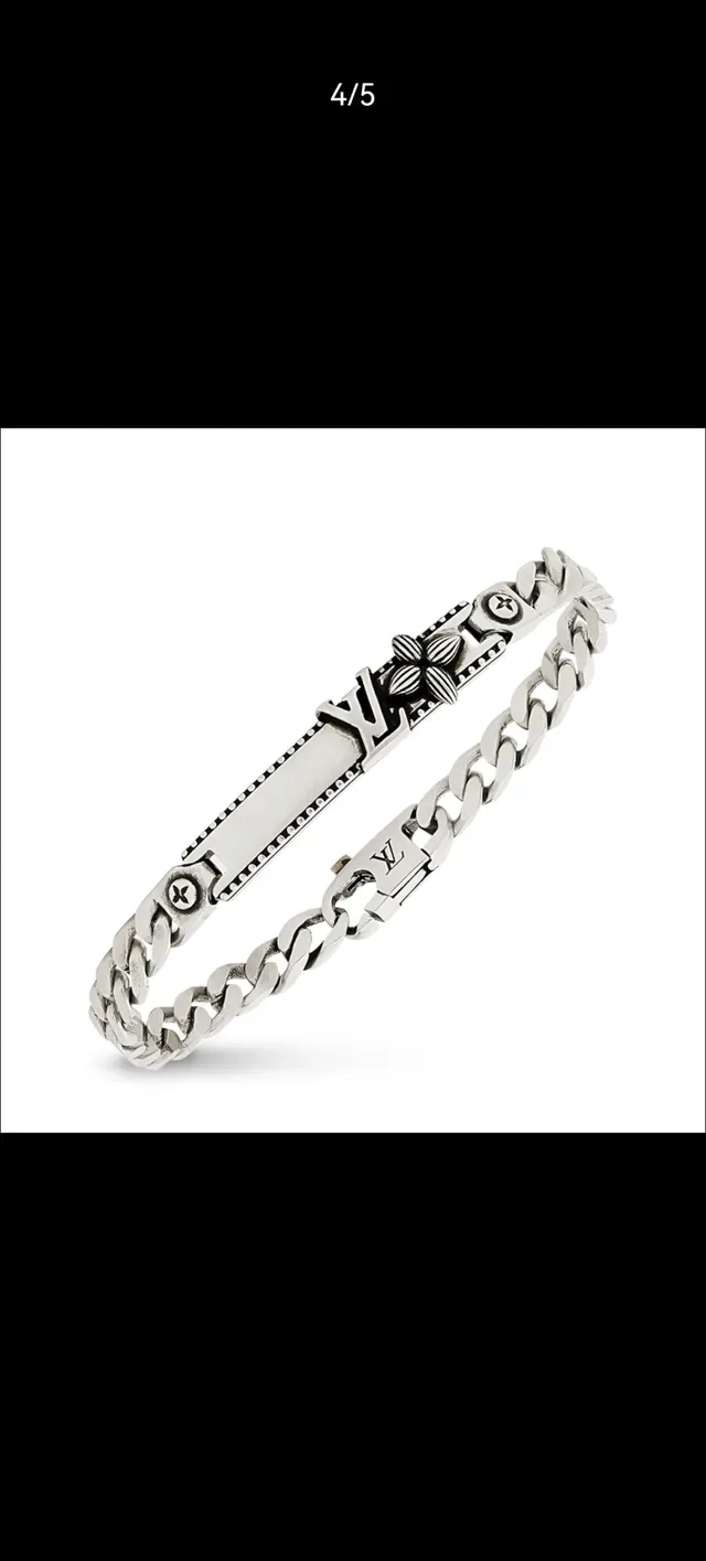 Louis Vuitton Silver Chunky Curb Chain Engraved Monogram Links Bracelet 13