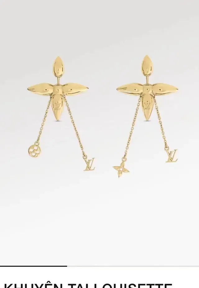 Louis Vuitton argent or motif floral métallique chaîne pendante franges boucles d'oreilles 8