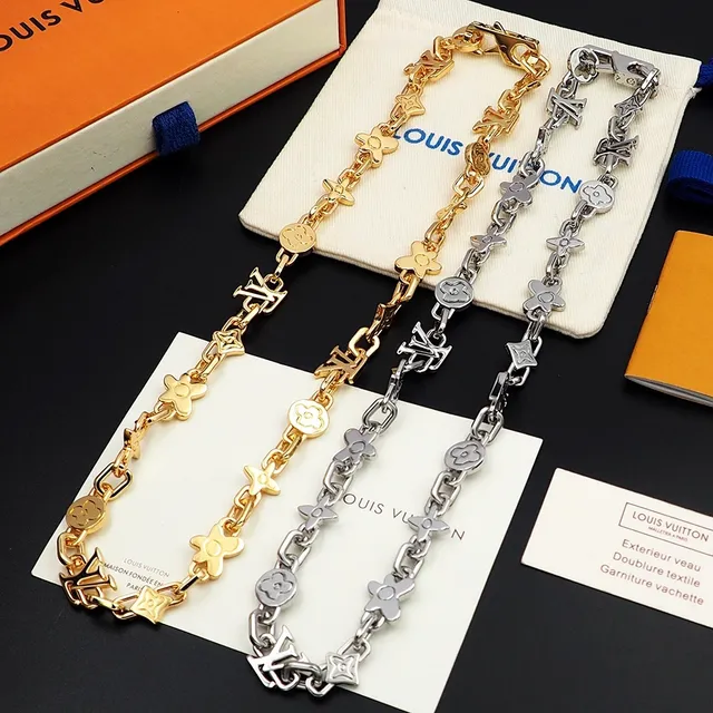 Louis Vuitton Silver Metal Link Chain Construction Necklace 5