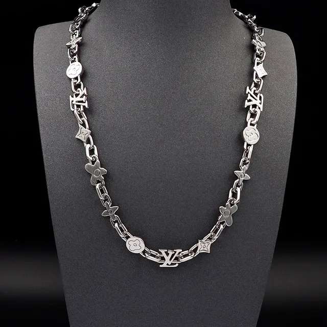 Louis Vuitton Silver Metal Link Chain Construction Necklace 6