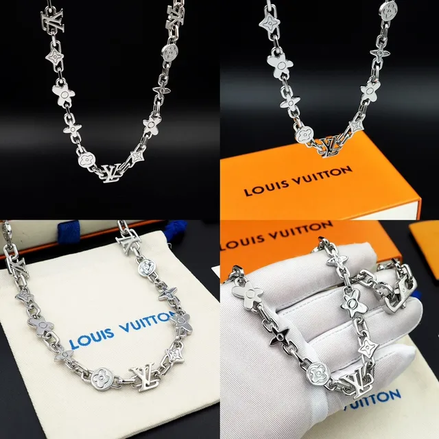 Louis Vuitton Silver Metal Link Chain Construction Necklace 9