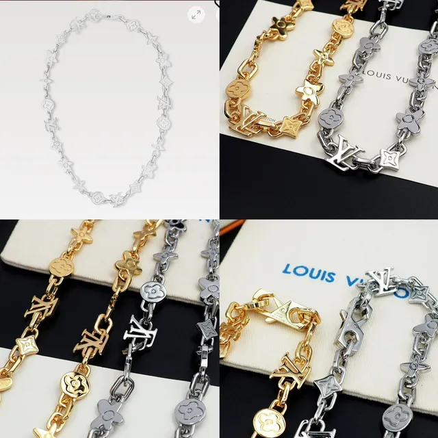 Louis Vuitton Silver Metal Link Chain Construction Necklace 11