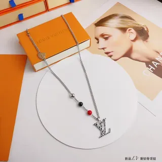 Louis Vuitton Silver Red Chain LV Monogram Pendant Necklace
