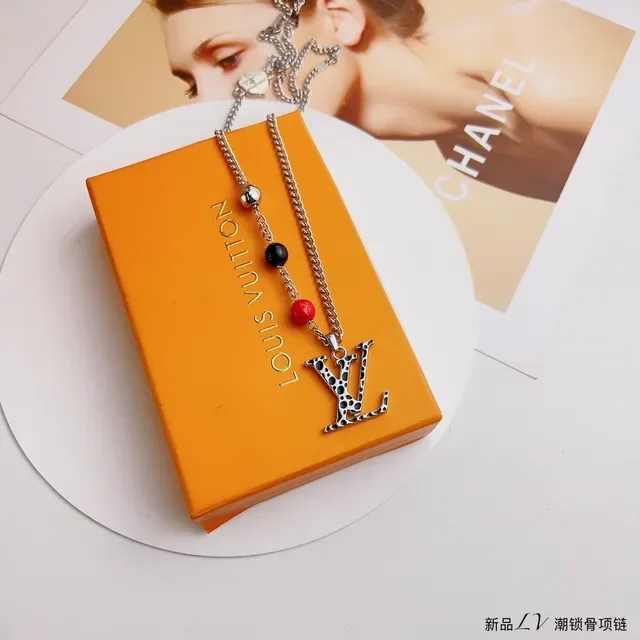 Louis Vuitton Silver Red Chain LV Monogram Pendant Necklace 2