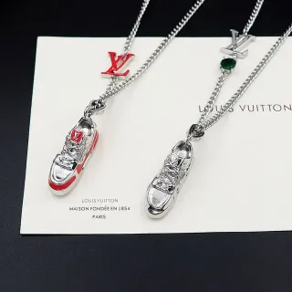 Louis Vuitton Silver Red Miniature Sneaker Charms Enamel Detailing Necklace