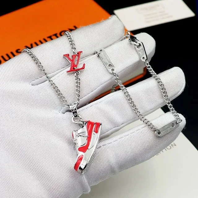 Louis Vuitton Silver Red Miniature Sneaker Charms Enamel Detailing Necklace 3